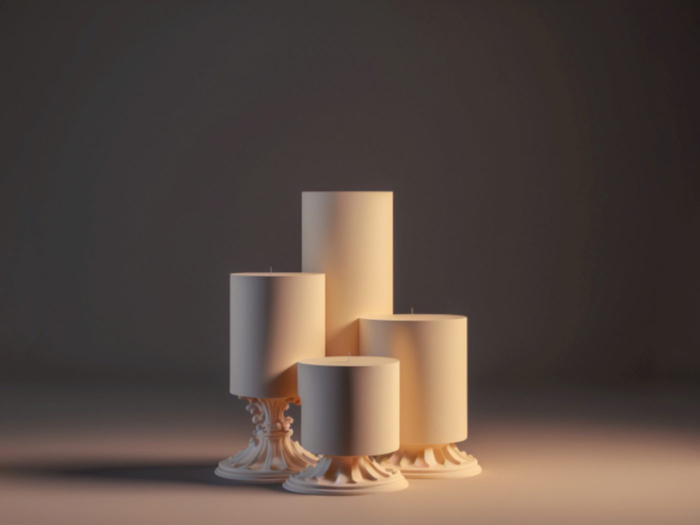 White pillar candles arranged simply